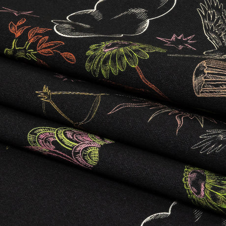 Stretch Cotton Sateen - Black Trees and Windows - Summer Nights Print - Mood Exclusive Citrus Collection