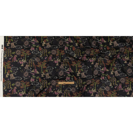Stretch Cotton Sateen - Black Trees and Windows - Summer Nights Print - Mood Exclusive Citrus Collection