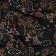 Stretch Cotton Sateen - Black Trees and Windows - Summer Nights Print - Mood Exclusive Citrus Collection