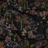 Stretch Cotton Sateen - Black Trees and Windows - Summer Nights Print - Mood Exclusive Citrus Collection