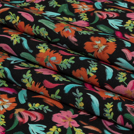 Stretch Cotton Sateen - Pink, Blue and Black Floral - Confetti Fete Print - Mood Exclusive Citrus Collection