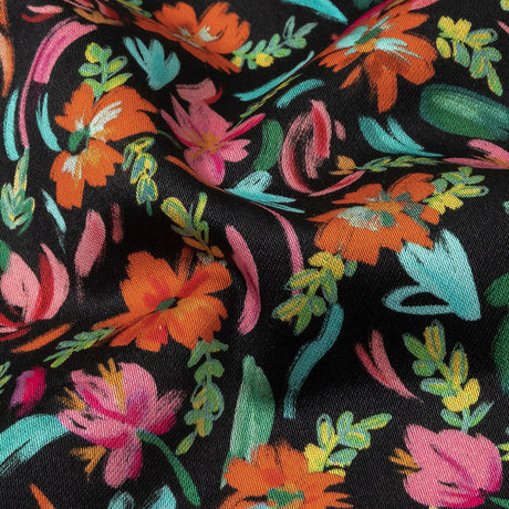 Stretch Cotton Sateen - Pink, Blue and Black Floral - Confetti Fete Print - Mood Exclusive Citrus Collection