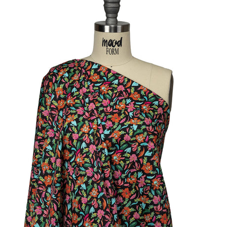 Stretch Cotton Sateen - Pink, Blue and Black Floral - Confetti Fete Print - Mood Exclusive Citrus Collection
