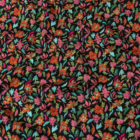 Stretch Cotton Sateen - Pink, Blue and Black Floral - Confetti Fete Print - Mood Exclusive Citrus Collection