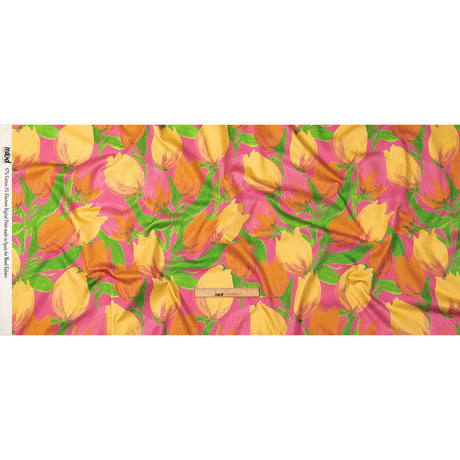 Stretch Cotton Sateen - Pink and Orange Tulips - Keukenhof Print - Mood Exclusive Citrus Collection