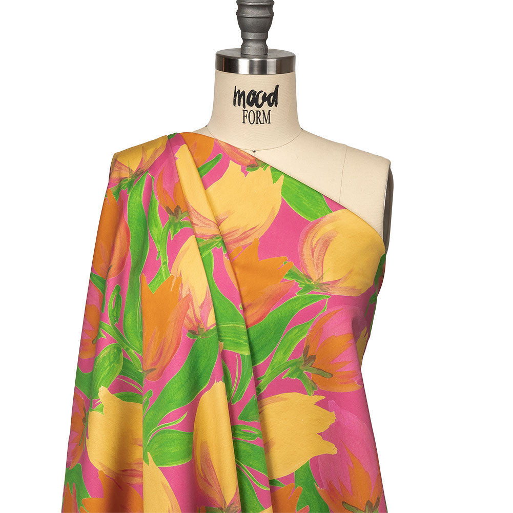 Stretch Cotton Sateen - Pink and Orange Tulips - Keukenhof Print - Mood Exclusive Citrus Collection