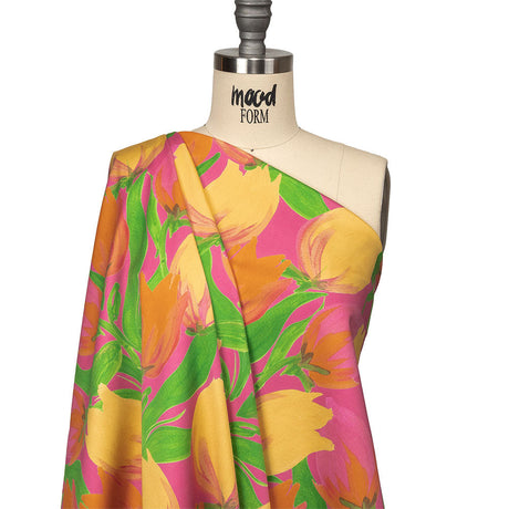 Stretch Cotton Sateen - Pink and Orange Tulips - Keukenhof Print - Mood Exclusive Citrus Collection