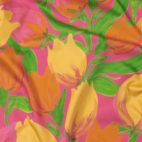 Stretch Cotton Sateen - Pink and Orange Tulips - Keukenhof Print - Mood Exclusive Citrus Collection