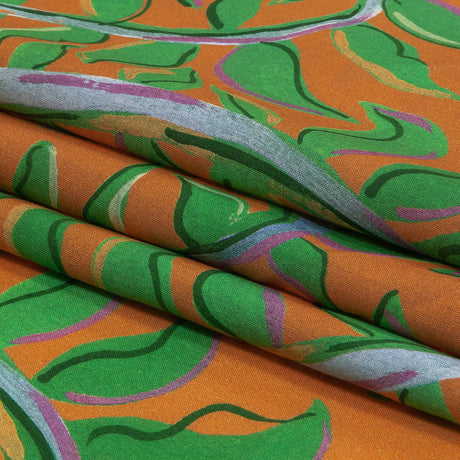 Cotton Voile - Orange and Green Foliage - Looking Vine Print - Mood Exclusive Citrus Collection