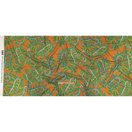 Cotton Voile - Orange and Green Foliage - Looking Vine Print - Mood Exclusive Citrus Collection