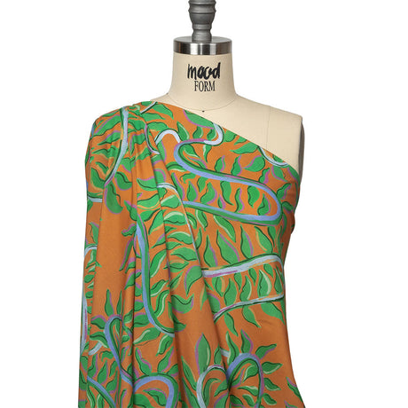Cotton Voile - Orange and Green Foliage - Looking Vine Print - Mood Exclusive Citrus Collection