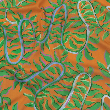 Cotton Voile - Orange and Green Foliage - Looking Vine Print - Mood Exclusive Citrus Collection