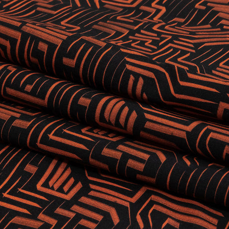 Cotton Voile - Black and Orange Geometric Lines - Ci-Trust the Process Print - Mood Exclusive Citrus Collection