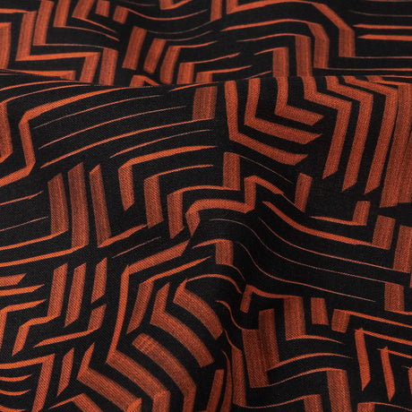 Cotton Voile - Black and Orange Geometric Lines - Ci-Trust the Process Print - Mood Exclusive Citrus Collection