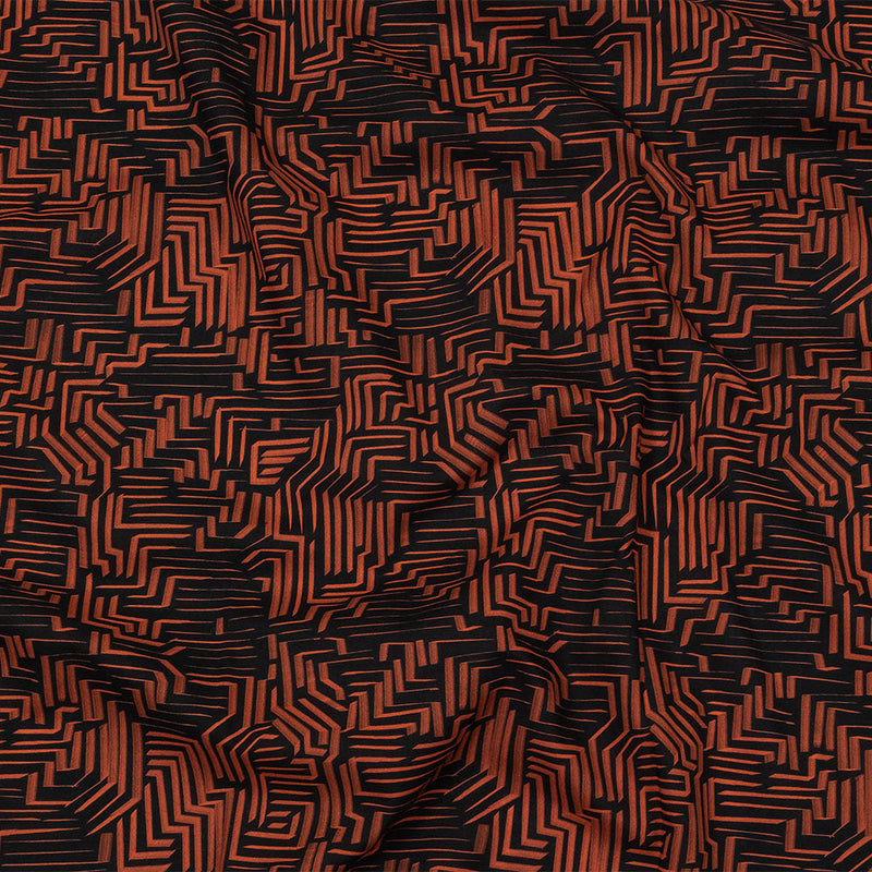 Cotton Voile - Black and Orange Geometric Lines - Ci-Trust the Process Print - Mood Exclusive Citrus Collection