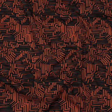 Cotton Voile - Black and Orange Geometric Lines - Ci-Trust the Process Print - Mood Exclusive Citrus Collection