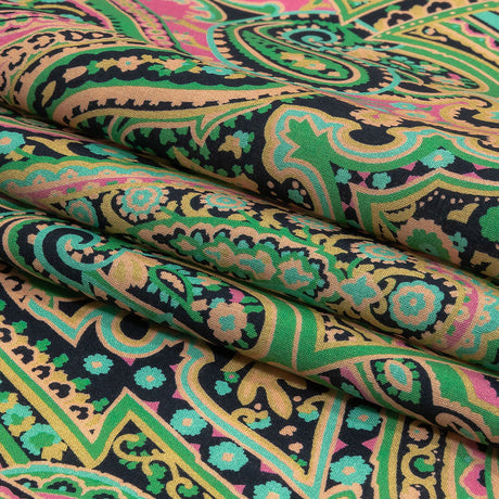 Cotton Voile - Black and Green Paisley - Hippy Shake Print - Mood Exclusive Citrus Collection