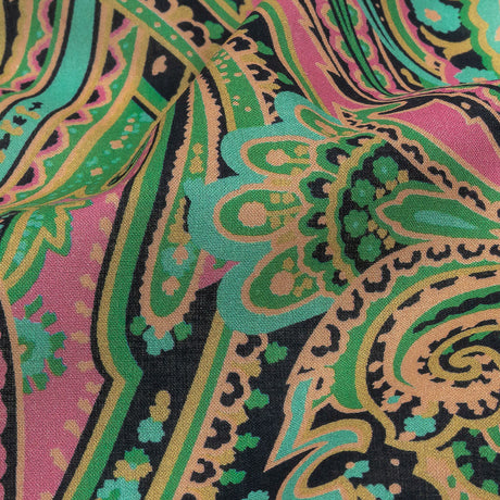 Cotton Voile - Black and Green Paisley - Hippy Shake Print - Mood Exclusive Citrus Collection