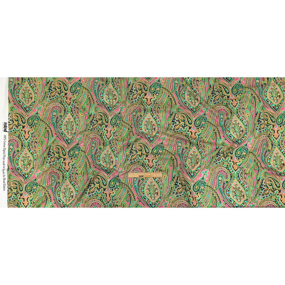 Cotton Voile - Black and Green Paisley - Hippy Shake Print - Mood Exclusive Citrus Collection