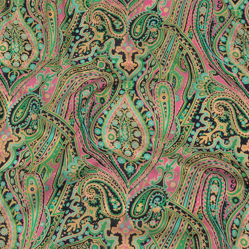 Cotton Voile - Black and Green Paisley - Hippy Shake Print - Mood Exclusive Citrus Collection