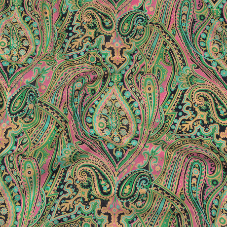Cotton Voile - Black and Green Paisley - Hippy Shake Print - Mood Exclusive Citrus Collection