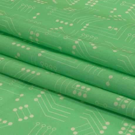 Cotton Voile - Green Circuit Board Dots - Circuit Breaker Print - Mood Exclusive Citrus Collection