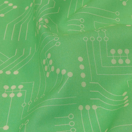 Cotton Voile - Green Circuit Board Dots - Circuit Breaker Print - Mood Exclusive Citrus Collection