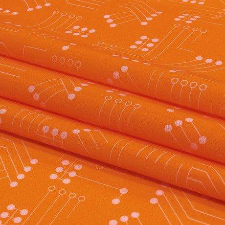 Cotton Voile - Orange Circuit Board Dots - Circuit Breaker Print - Mood Exclusive Citrus Collection