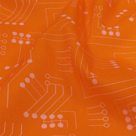 Cotton Voile - Orange Circuit Board Dots - Circuit Breaker Print - Mood Exclusive Citrus Collection