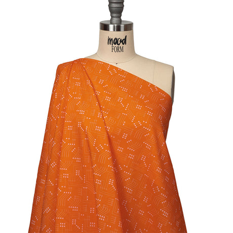 Cotton Voile - Orange Circuit Board Dots - Circuit Breaker Print - Mood Exclusive Citrus Collection