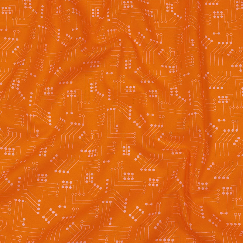 Cotton Voile - Orange Circuit Board Dots - Circuit Breaker Print - Mood Exclusive Citrus Collection