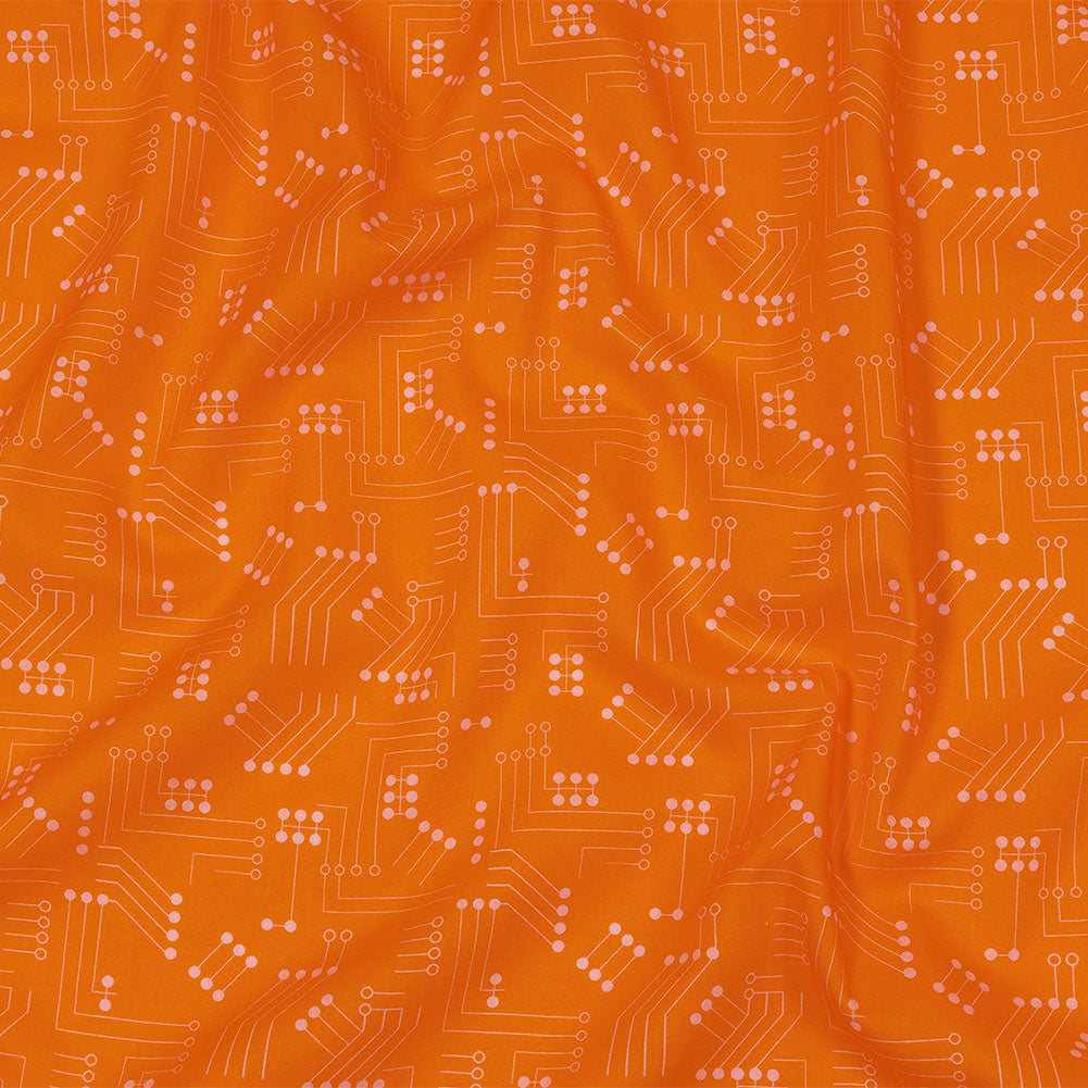 Cotton Voile - Orange Circuit Board Dots - Circuit Breaker Print - Mood Exclusive Citrus Collection