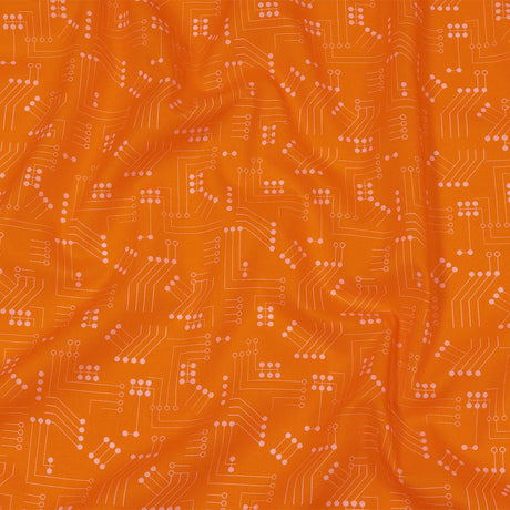 Cotton Voile - Orange Circuit Board Dots - Circuit Breaker Print - Mood Exclusive Citrus Collection