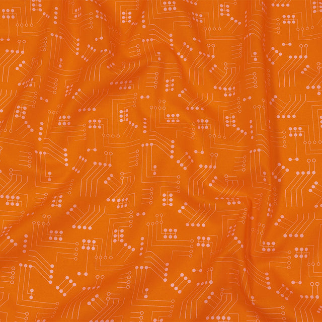 Cotton Voile - Orange Circuit Board Dots - Circuit Breaker Print - Mood Exclusive Citrus Collection
