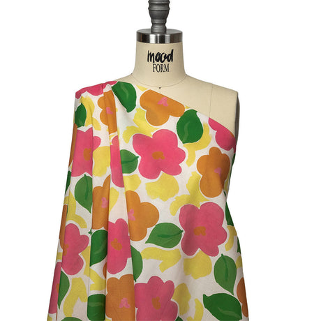 Cotton Voile - Pink and Orange Simplistic Floral - Chalk Party Print - Mood Exclusive Citrus Collection