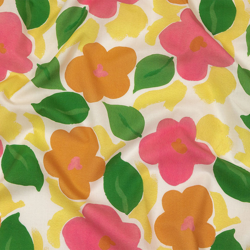 Cotton Voile - Pink and Orange Simplistic Floral - Chalk Party Print - Mood Exclusive Citrus Collection