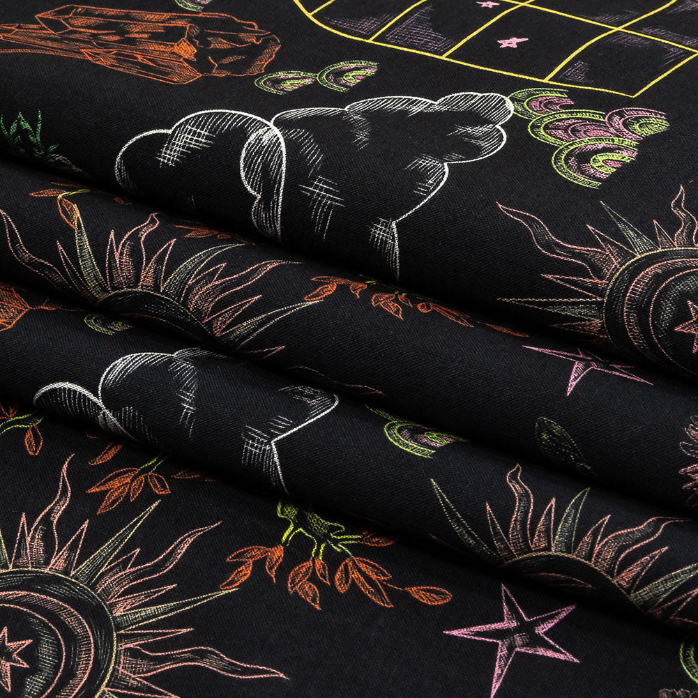 Cotton Voile - Black Trees and Windows - Summer Nights Print - Mood Exclusive Citrus Collection