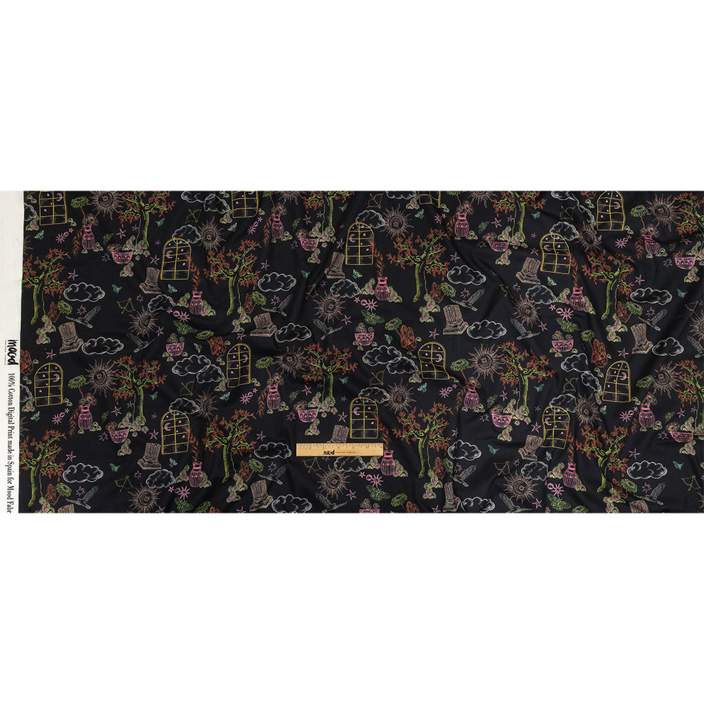 Cotton Voile - Black Trees and Windows - Summer Nights Print - Mood Exclusive Citrus Collection