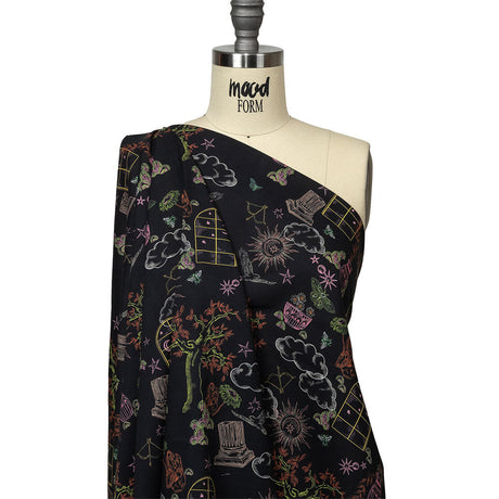 Cotton Voile - Black Trees and Windows - Summer Nights Print - Mood Exclusive Citrus Collection