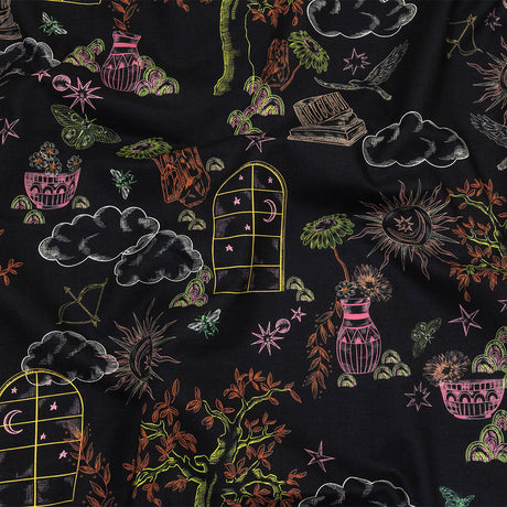 Cotton Voile - Black Trees and Windows - Summer Nights Print - Mood Exclusive Citrus Collection
