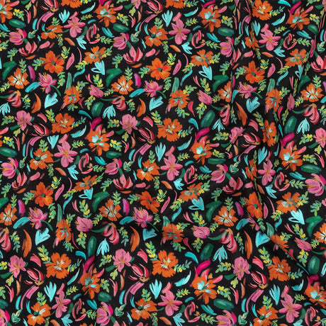 Cotton Voile - Pink, Blue and Black Floral - Confetti Fete Print - Mood Exclusive Citrus Collection