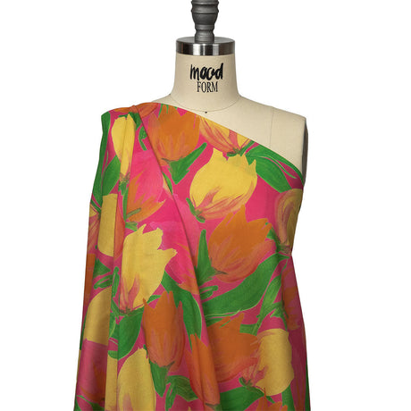 Cotton Voile - Pink and Orange Tulips - Keukenhof Print - Mood Exclusive Citrus Collection