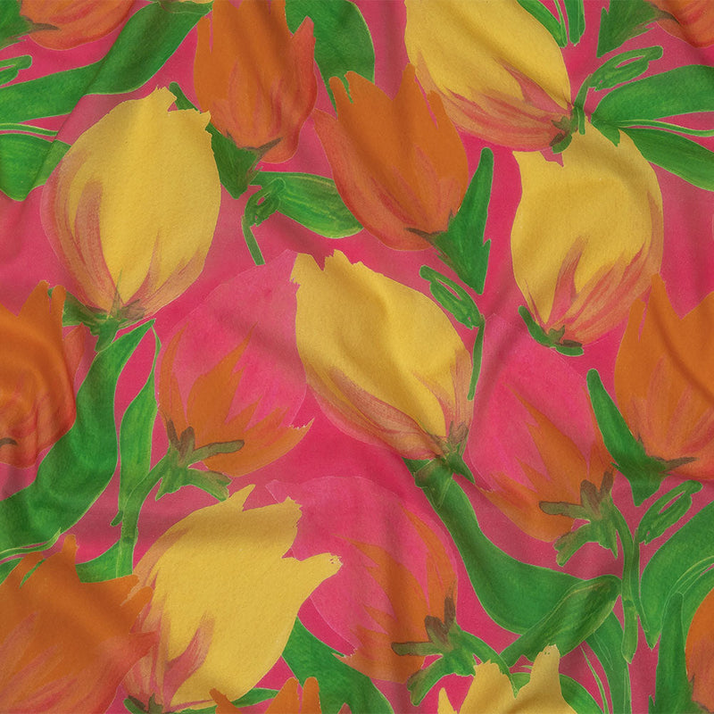 Cotton Voile - Pink and Orange Tulips - Keukenhof Print - Mood Exclusive Citrus Collection