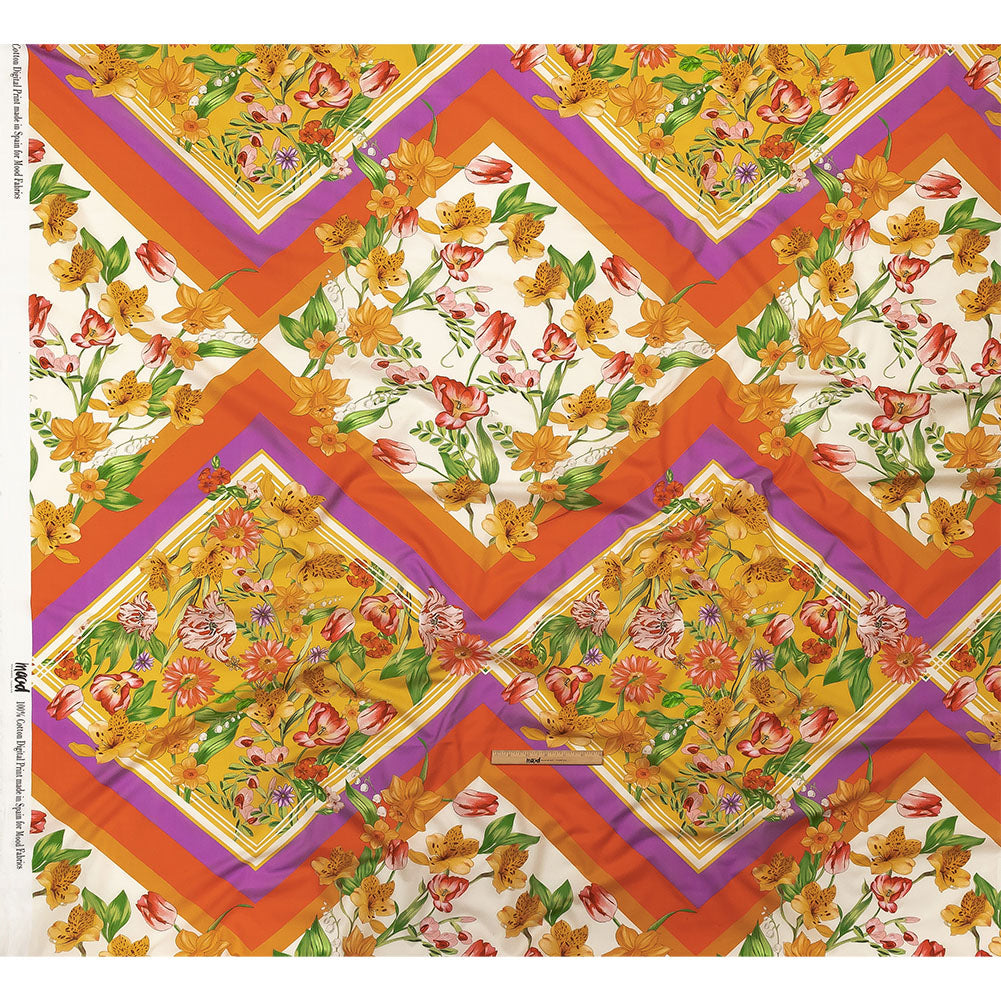 Cotton Voile - Orange and Pink Floral - Golden Garden Print - Mood Exclusive Citrus Collection