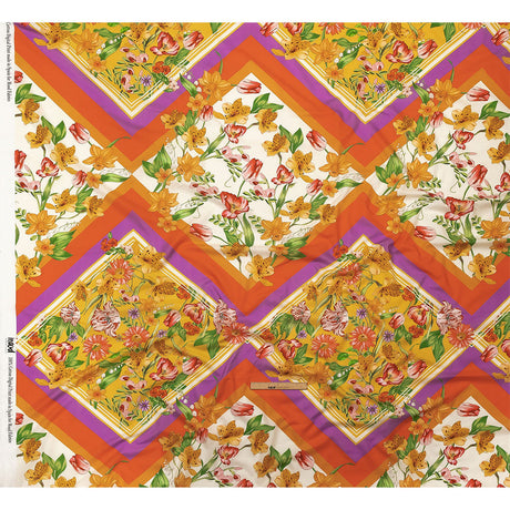 Cotton Voile - Orange and Pink Floral - Golden Garden Print - Mood Exclusive Citrus Collection