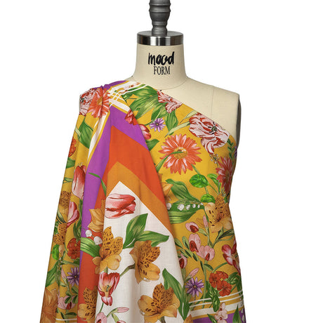 Cotton Voile - Orange and Pink Floral - Golden Garden Print - Mood Exclusive Citrus Collection