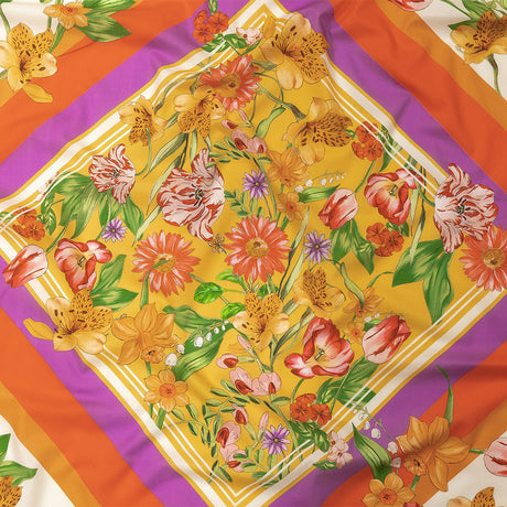 Cotton Voile - Orange and Pink Floral - Golden Garden Print - Mood Exclusive Citrus Collection