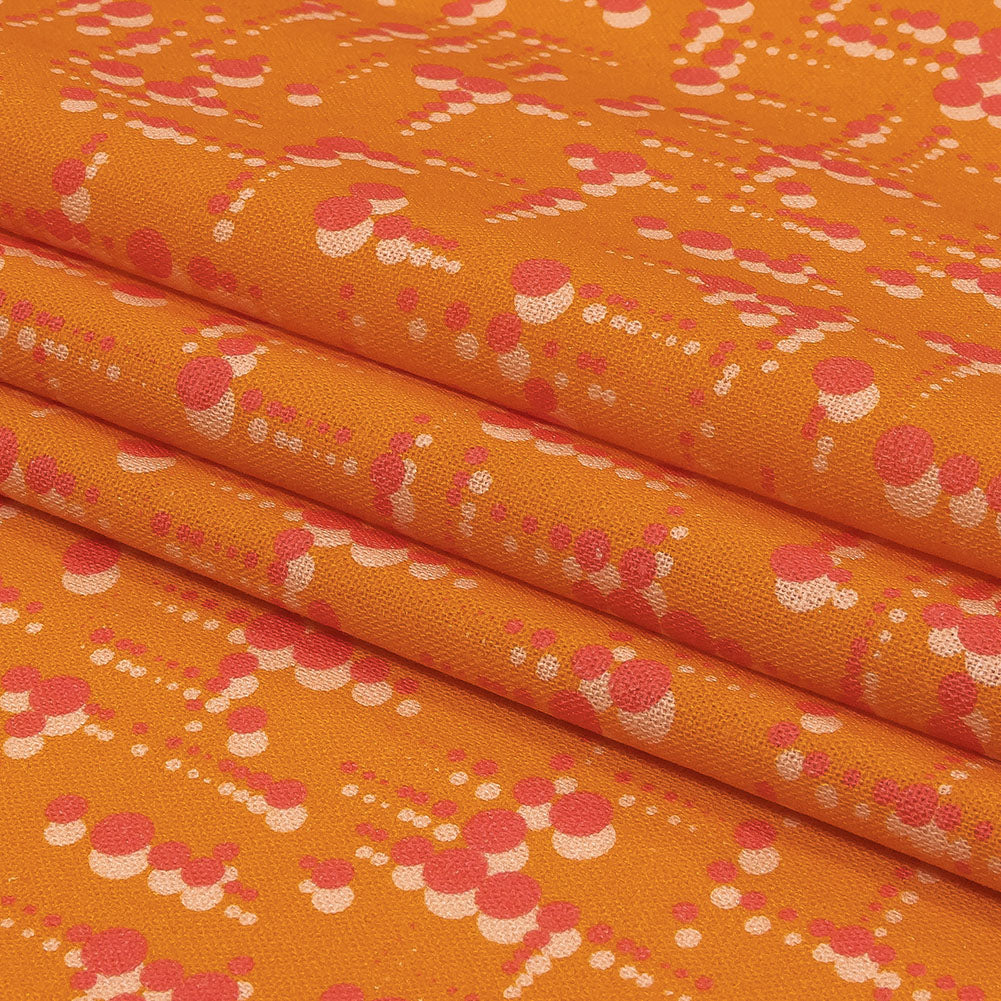 Linen and Rayon Woven - Orange and Pink Dot Lines - Spot of Sunshine Print - Mood Exclusive Citrus Collection