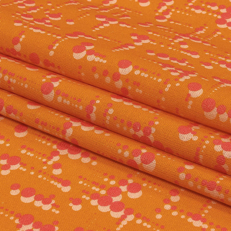 Linen and Rayon Woven - Orange and Pink Dot Lines - Spot of Sunshine Print - Mood Exclusive Citrus Collection