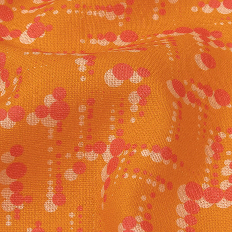 Linen and Rayon Woven - Orange and Pink Dot Lines - Spot of Sunshine Print - Mood Exclusive Citrus Collection